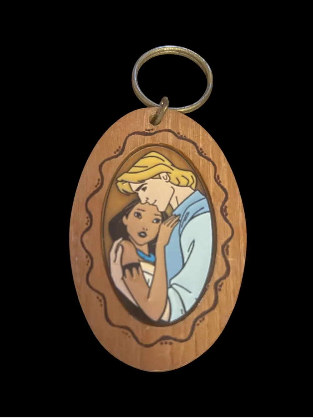Vintage Walt Disney Pocahontas large oval wooden keyring